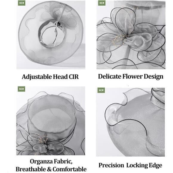 Kentucky Derby Hats - Organza Hat Fascinator Hat Grey2 - Picture 2 of 6